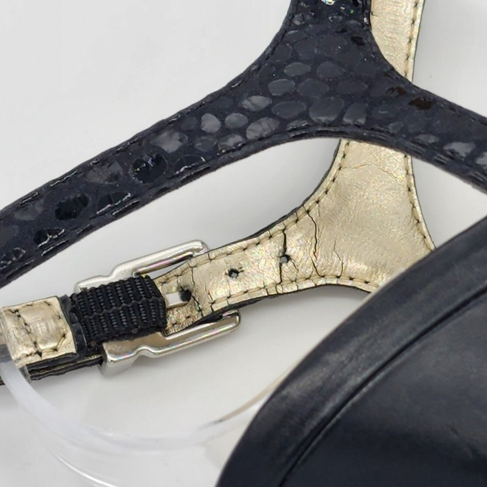 Antonio Melani Alleara Black Ankle Strap Heels Beaded Embossed Size 6 - Picture 9 of 12